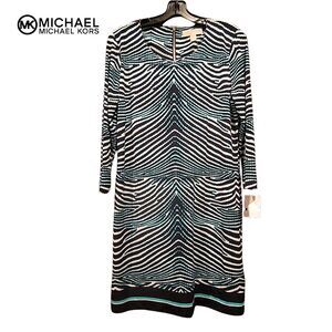 MICHAEL Michael Kors NEW Wave Animal Print 3/4-Sleeve Shift Mini Dress